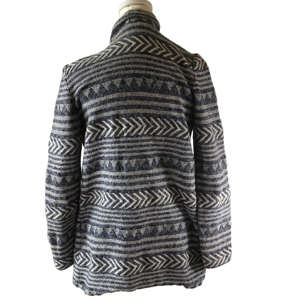 Lucky Brand Cotton Open Front Cardigan Jacket Women SP Blue White Folk Art Weave - Picture 4 of 7